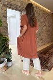 Made in Italy Perfect Pocketed T Shirt Dress Rust /45 =